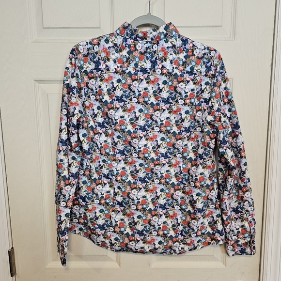 NWOT TWO Lands' End Graphic Retro Printed Button Down No Iron Supima Top - Picture 4 of 8